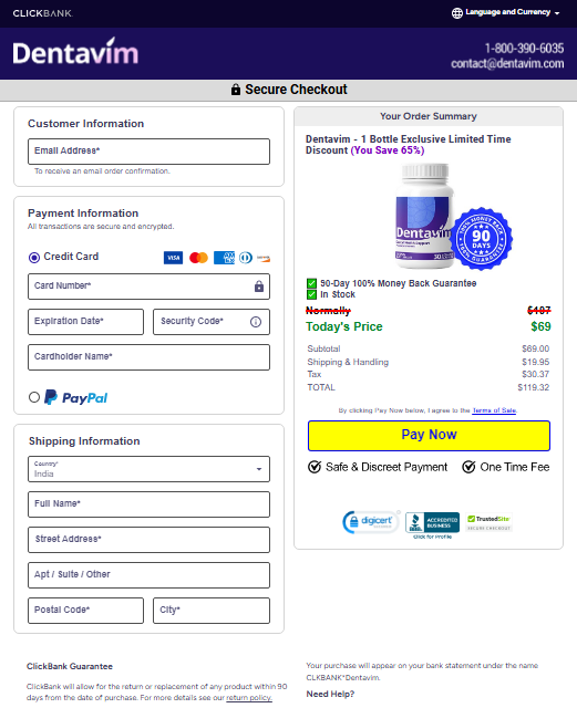 DentaVim Secured Checkout Form